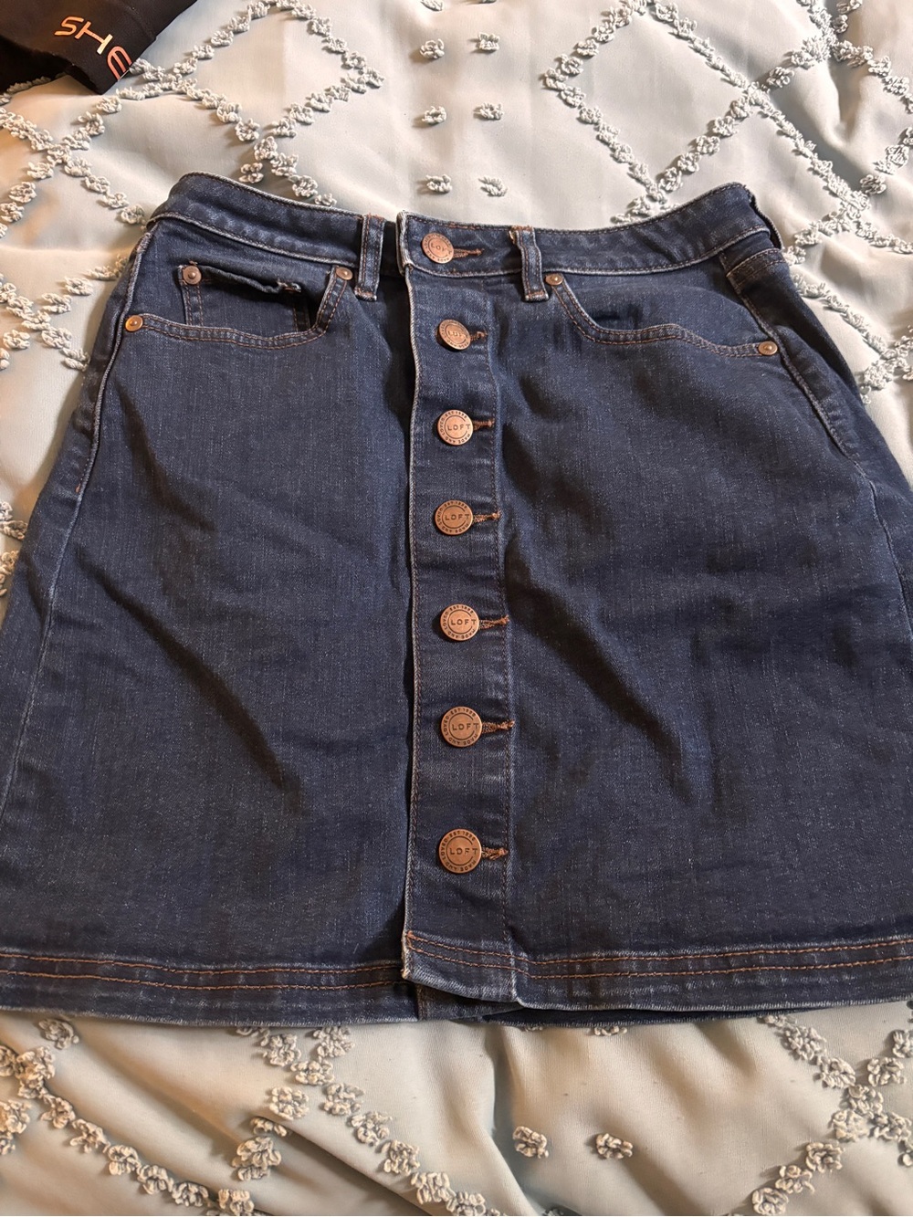 Loft Dark Blue Denim Button-Front Mini Skirt